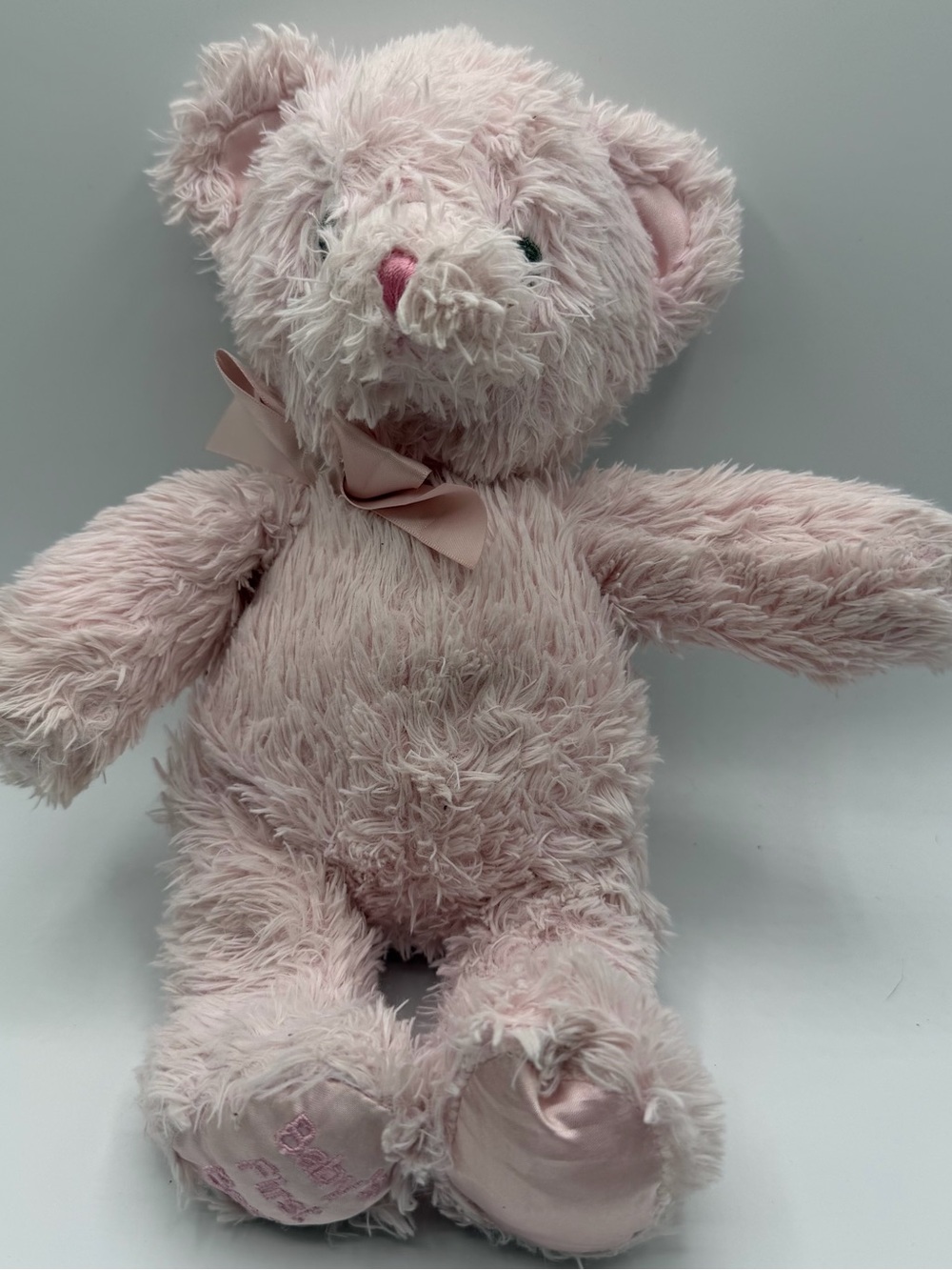 Bearington Baby's First Bear Pink Teddy Plush 12" Satin Bow Nursery Lovey